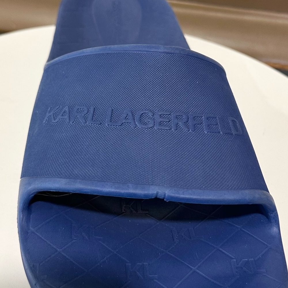 🌸KARL LAGERFELD🌸 Raised Logo Eva Pool Slide Sandal Blue Size: 13 - Picture 10 of 12